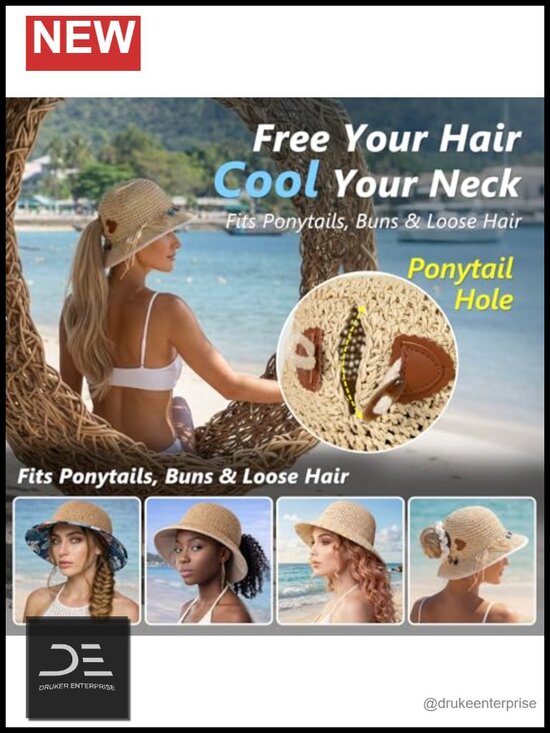 Hand Crochet Straw Sun Hat with Cooling Sweatband UPF 50+
